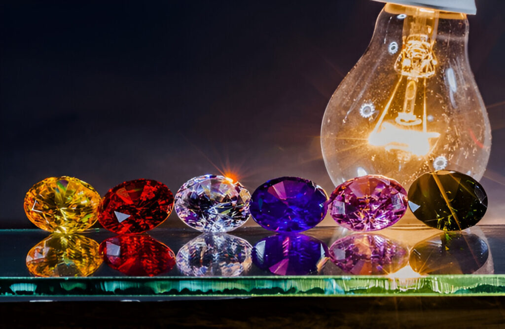 light pendant shine on the colorful gemstones