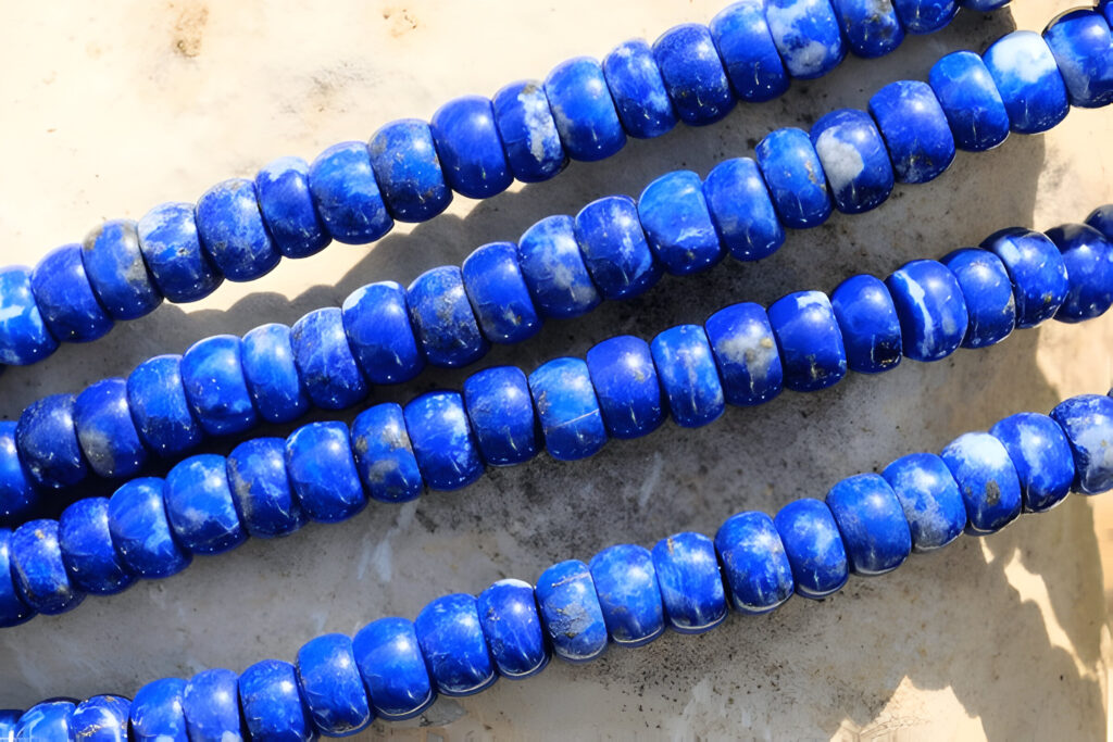 Beads made of natural lapis lazuli with pyrite