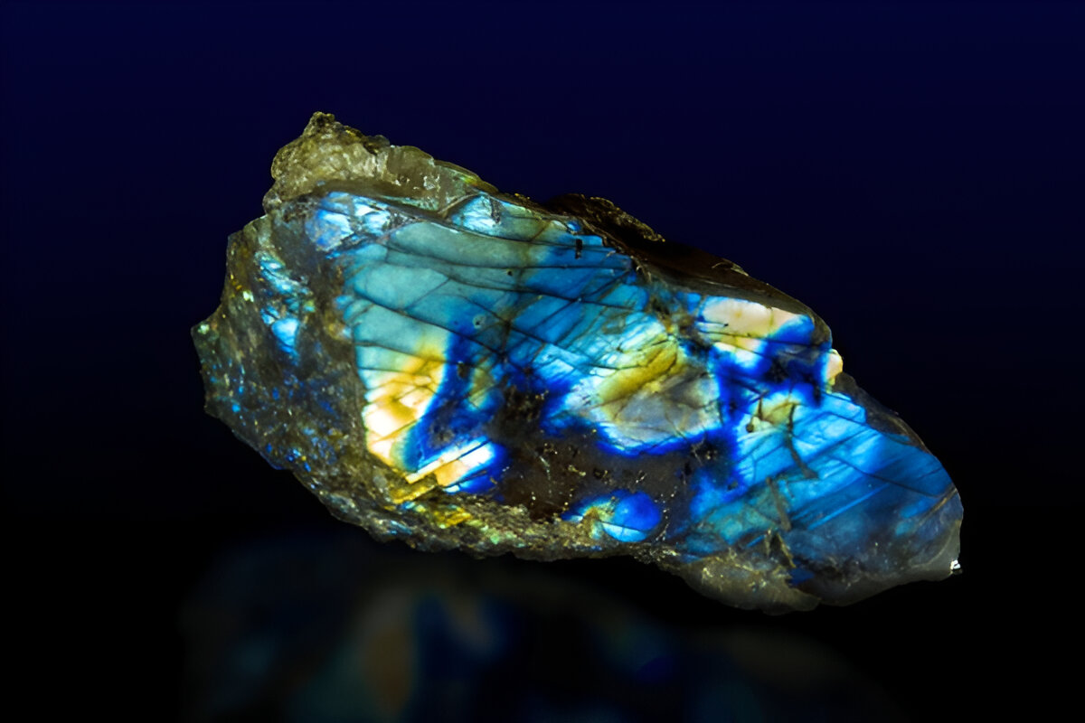 Macro shooting of gem raw natural Labradorite mineral