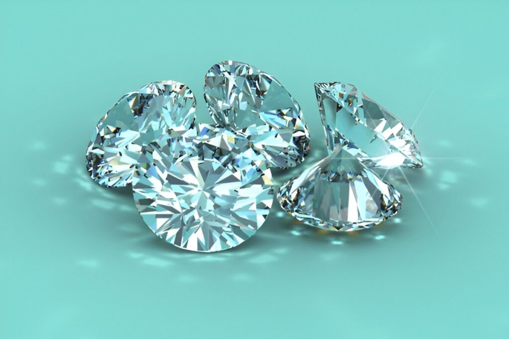 Moissanite Diamonds on tiffany blue background
