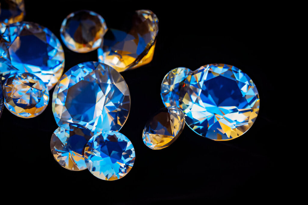 Pile of diamonds on black silk velvet background